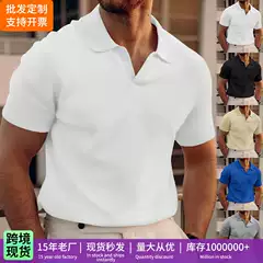 2026 New Cross-Border Men's Summer Polo T-Shirt Heavyweight Waffle Oversize Solid Color Casual Short Sleeve