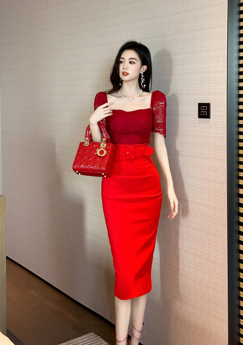 Chân váy bút chì nữ ôm eo cao dáng midi phong cách Pháp — [Đen], [Trắng], [Đỏ] chi tiết 25
