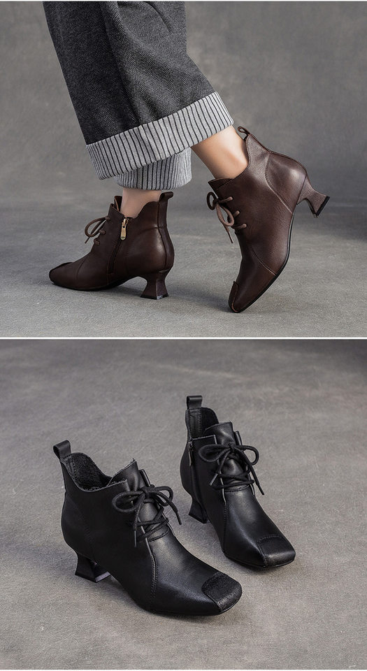 Boot Nữ Da Bò Cổ Lửng Gót Vuông Chiều Cao Đế Khoảng 5cm Màu Đen, Nâu chi tiết 12