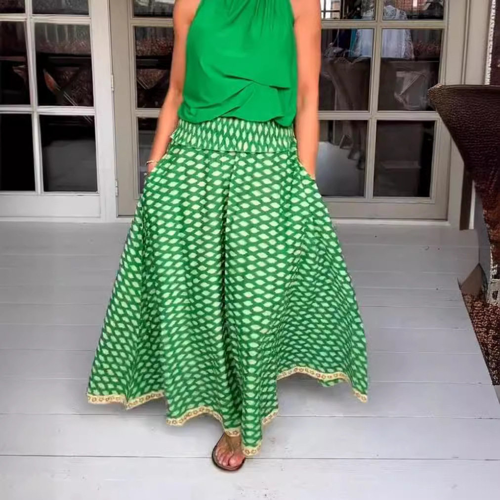 Summer Womens A Line Skirt Diamond Print Pocket Design Casual Style Wholesale Available OEM ODM service