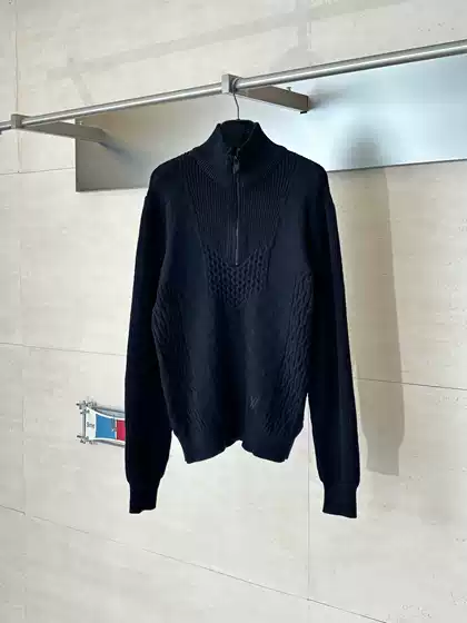 Correct Version of Lv's 26Ss Spring/Autumn New Damier Checkered Cable Knit Half-Zip Casual Sweater for Men and Women