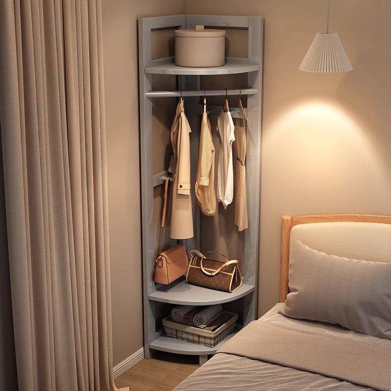 Solid Wood Corner Coat Rack Floor-Standing Bedroom Clothes Rack Household Clothes Rack Bedside Bedside Corner Storage Rack