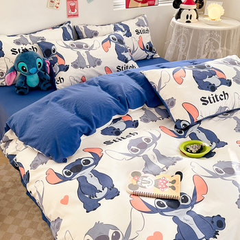 Cartoon Cartoon changeable stitch washed cotton double four-piece bedding student dormitory quilt cover three-piece set