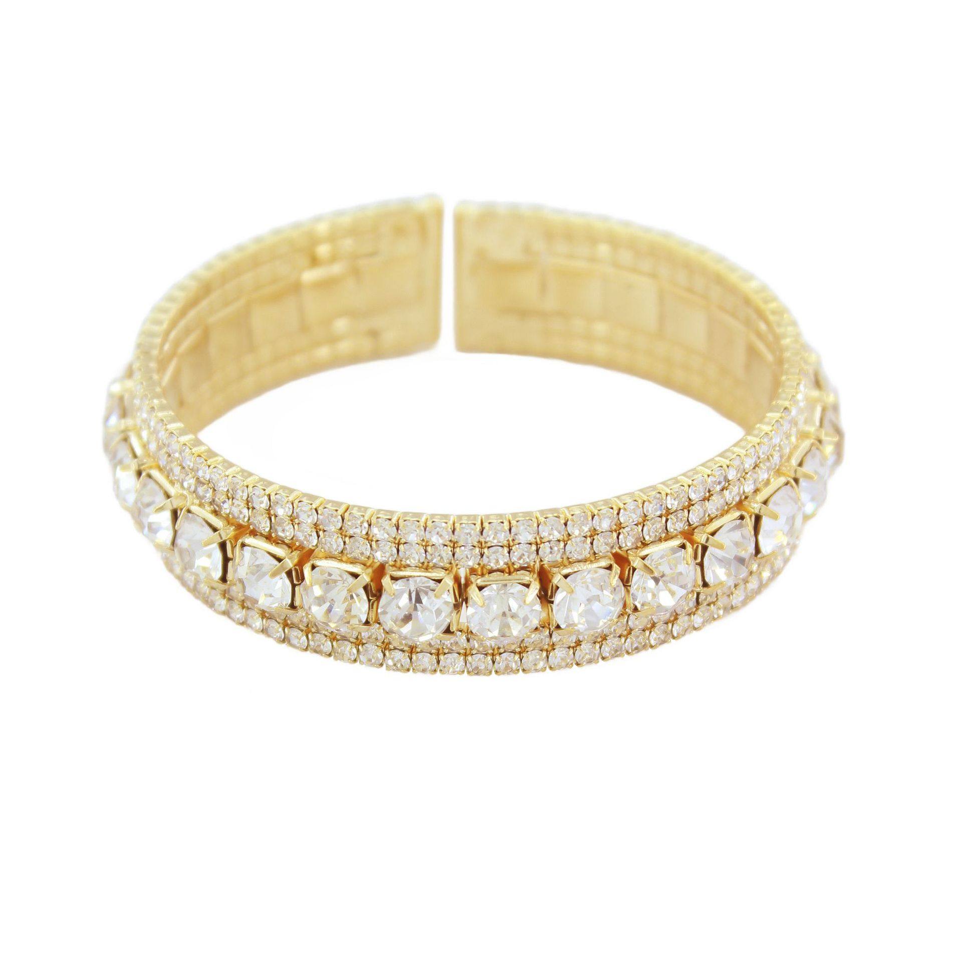 Factory Direct Sale of New Products with an Exaggerated Design, Full Diamond Open Bracelet, Cross-Border European and American 5-Row Rhinestone Jewelry Wholesale