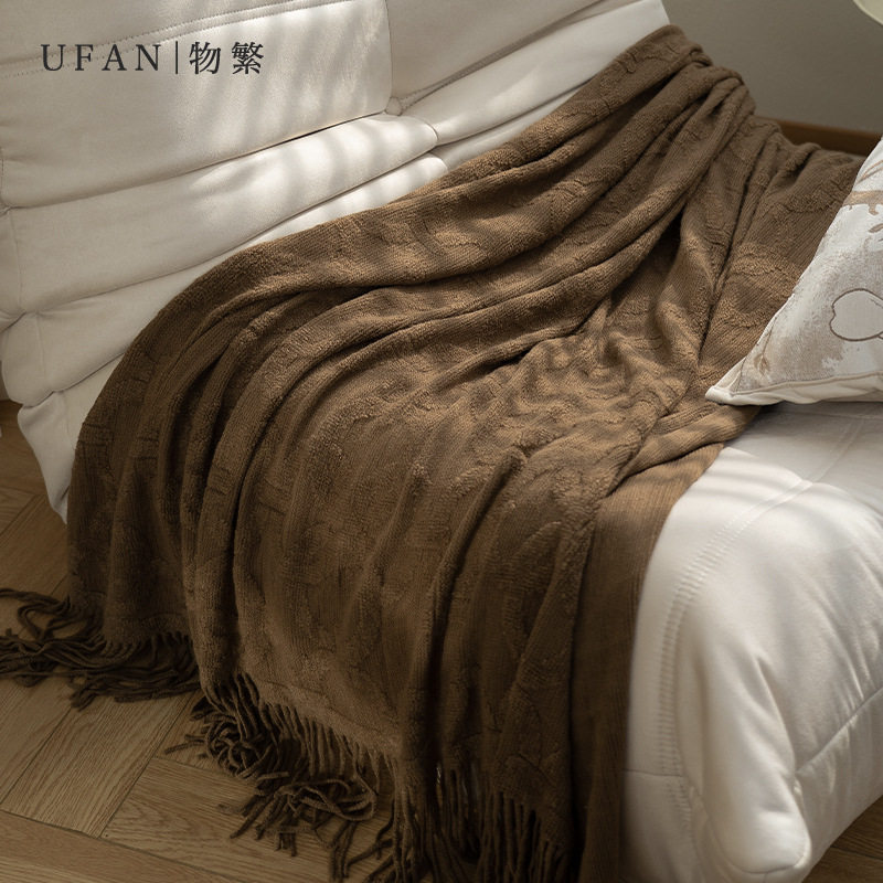 Blanket Solid Color Maillard Style Air Conditioning Blanket Leisure Sofa Blanket B&B Model Room Bedside Blanket Knitted Blanket