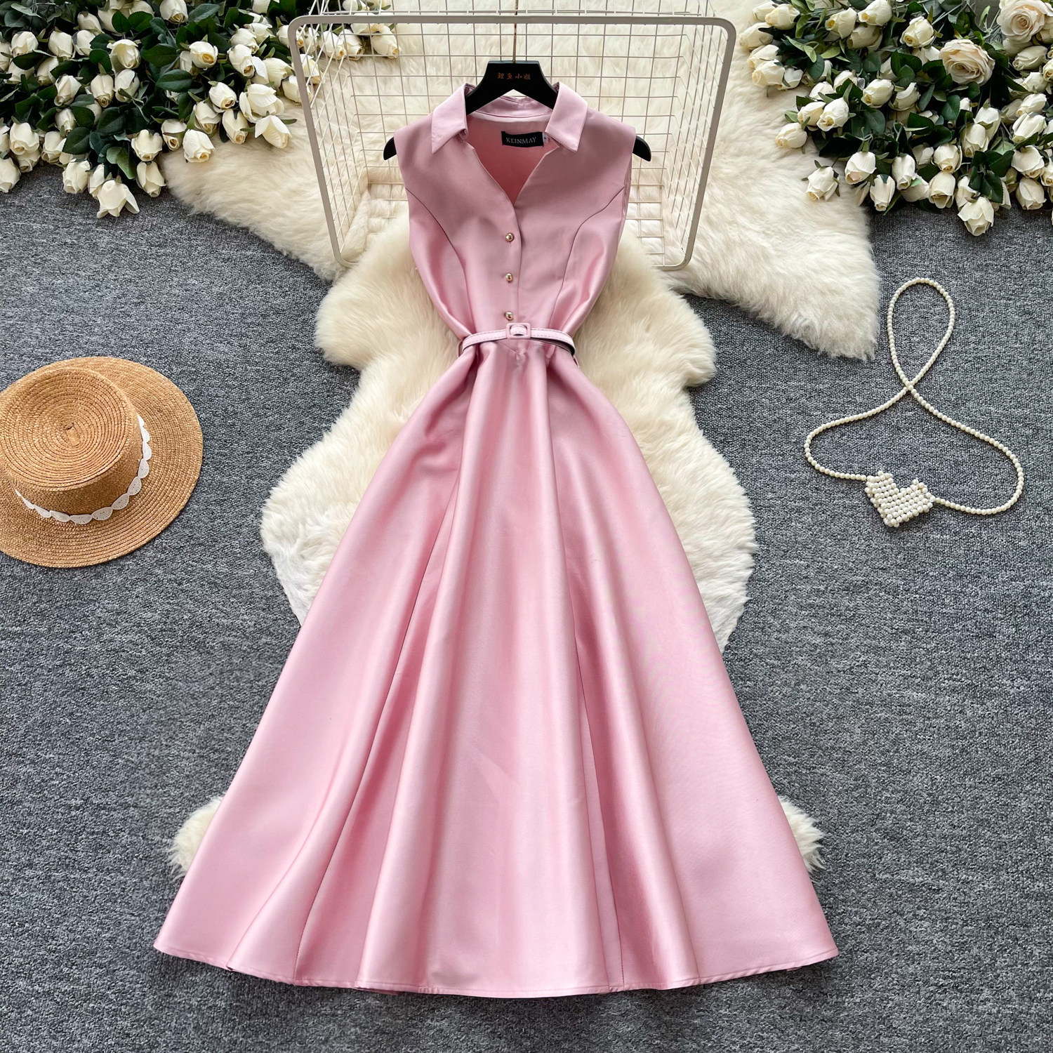 Sleeveless A Line Dress for Women High Waist Slim Fit Button Closure Elegant Summer Cocktail Dress Wholesale
