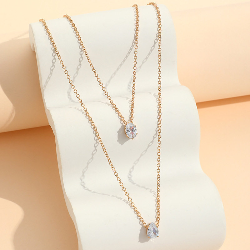 Niche Design Zircon Necklace Water Drop Goose Egg Oval Single Stacked Fashionable Elegant Necklace Wholesale