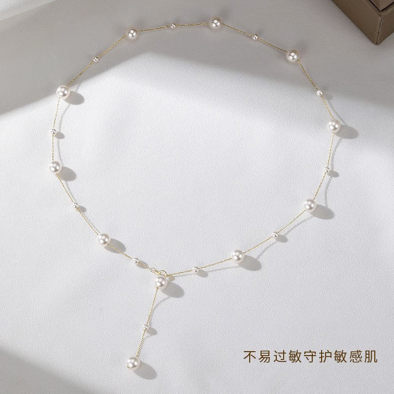 Titanium Steel Non-Fading French Retro Pearl Tassel Necklace Women's Accessible Luxury Elegant High-End Clavicle Chain Niche Design