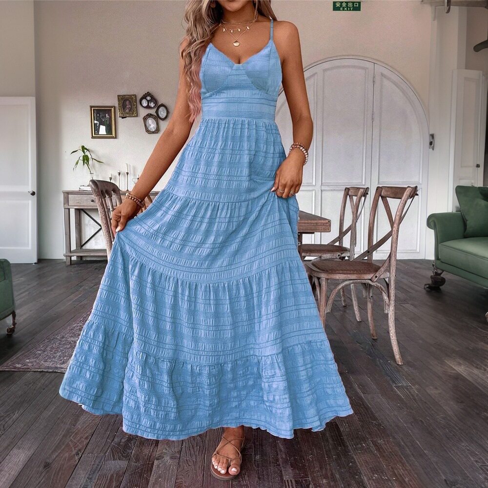 Elegant Womens Summer Maxi Dress Solid Color Sleeveless Flowy Design Perfect for Casual or Formal Occasions
