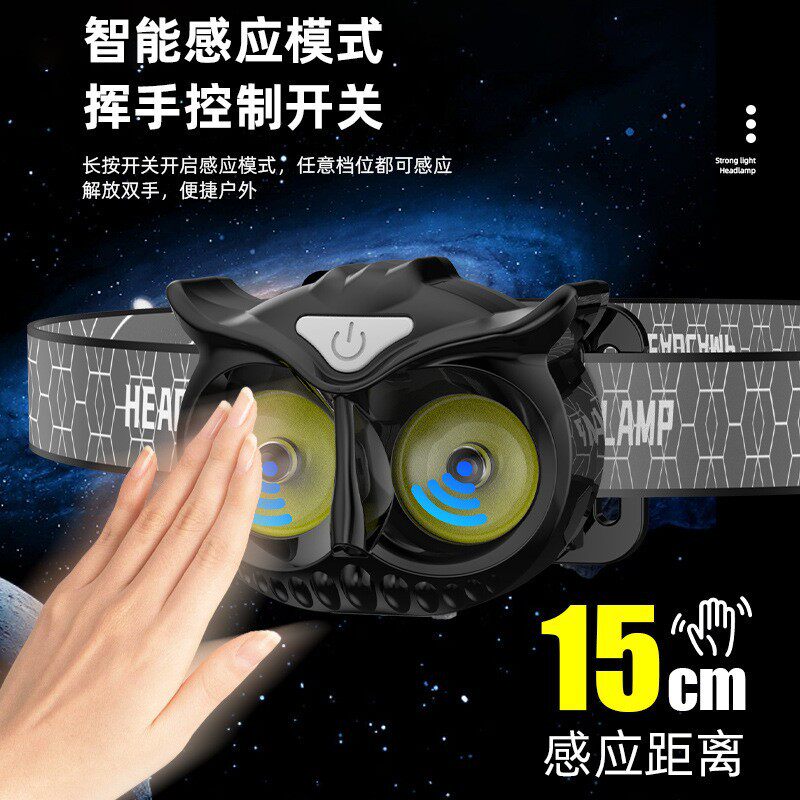 Super bright cross-border bright night fishing lamp induction miner's lamp charging emergency intelligent head-mounted outdoor lighting induction headlamp