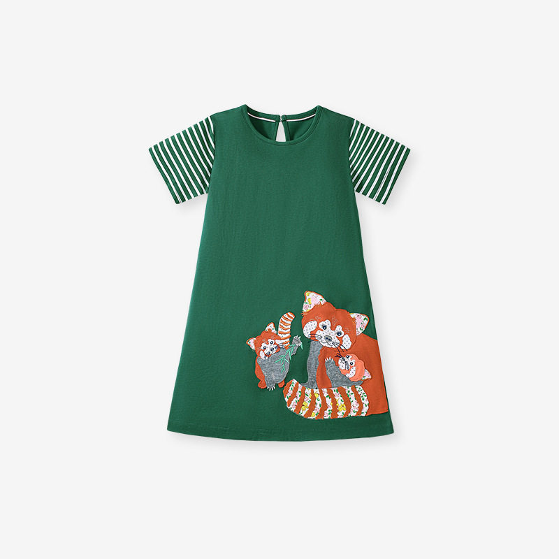 Source Factory Girls' Dress, Cartoon Summer Short-sleeve Kids' Dress, Applique Cotton Kids' Skirt Wholesale