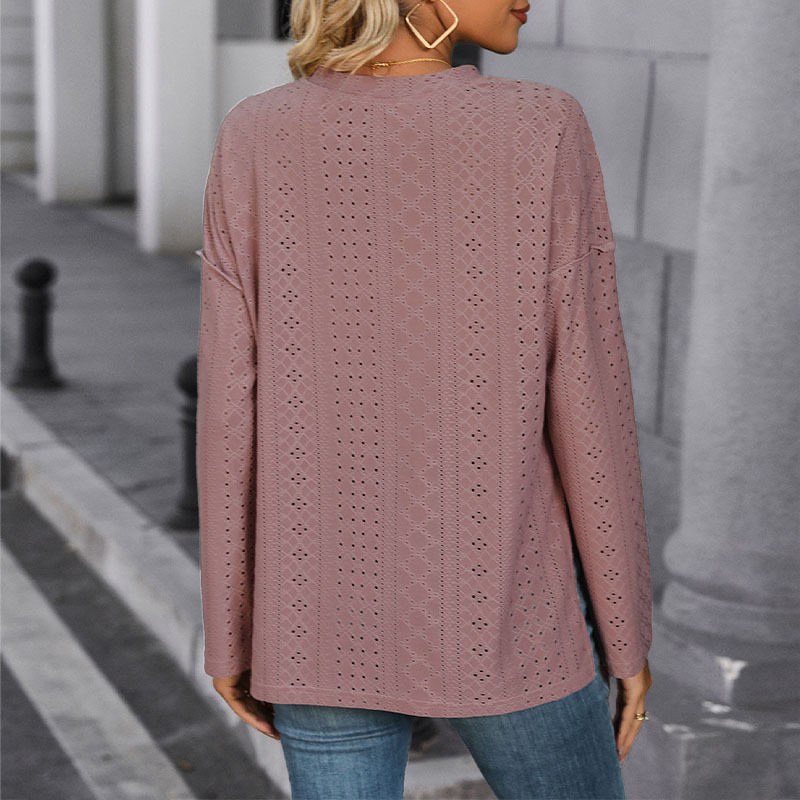 Womens Long Sleeve Knitted Pullover Solid Color Jacquard Design Autumn Style Wholesale Available