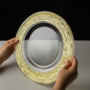 High-Quality Round Glass Fruit Plate, Hand-Painted Display Stand, Model Room Transparent Dinner Plate, Large Gold Tray for Living Room, Manufacturer