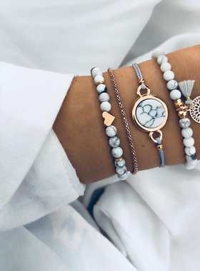 Student beaded shell ECG love map bracelet set女孩休闲手链