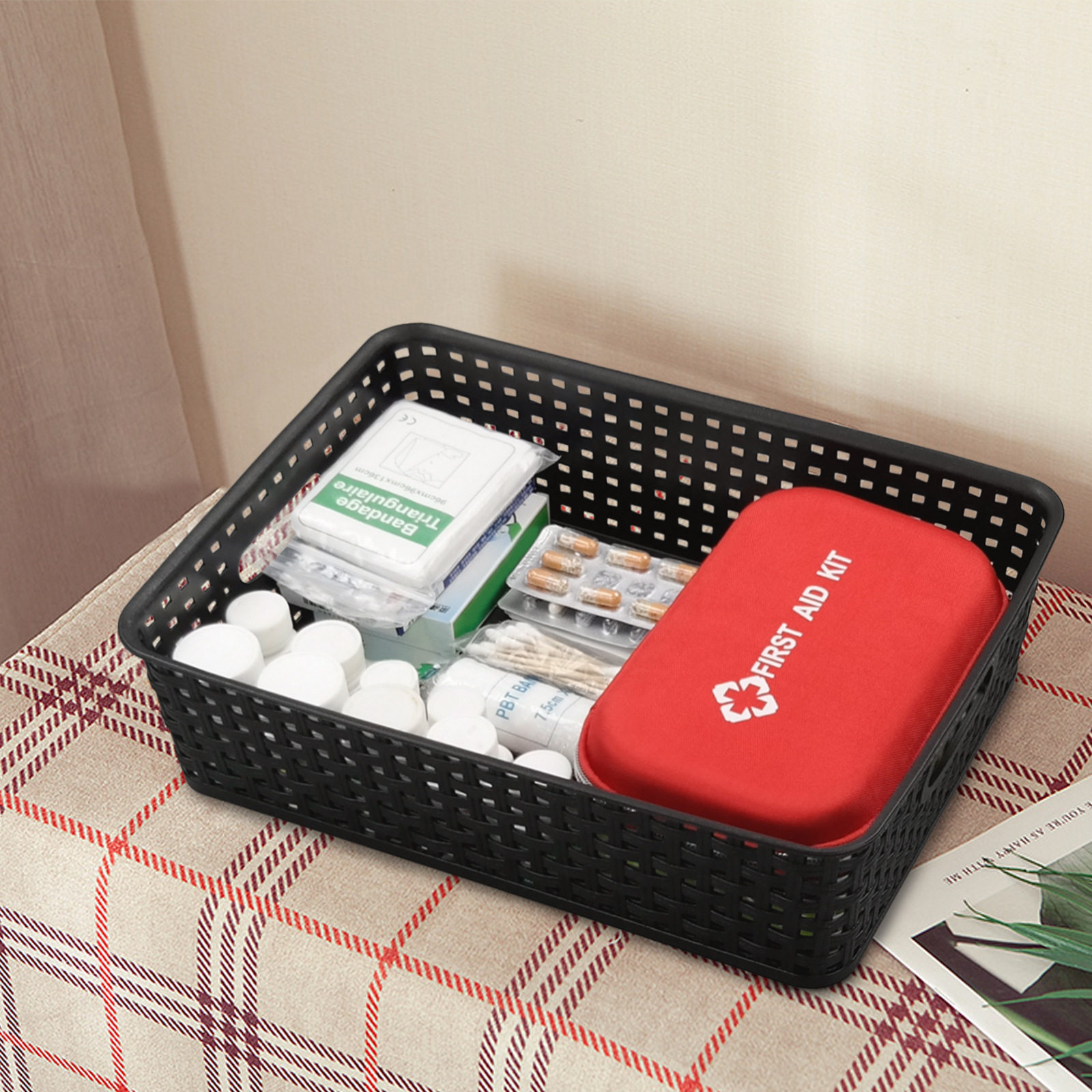 Cross-border Hot-sale Plastic Hollow-out Edge Woven Simple Storage Finishing Storage Basket Household Supplies Kitchen Groceries Box