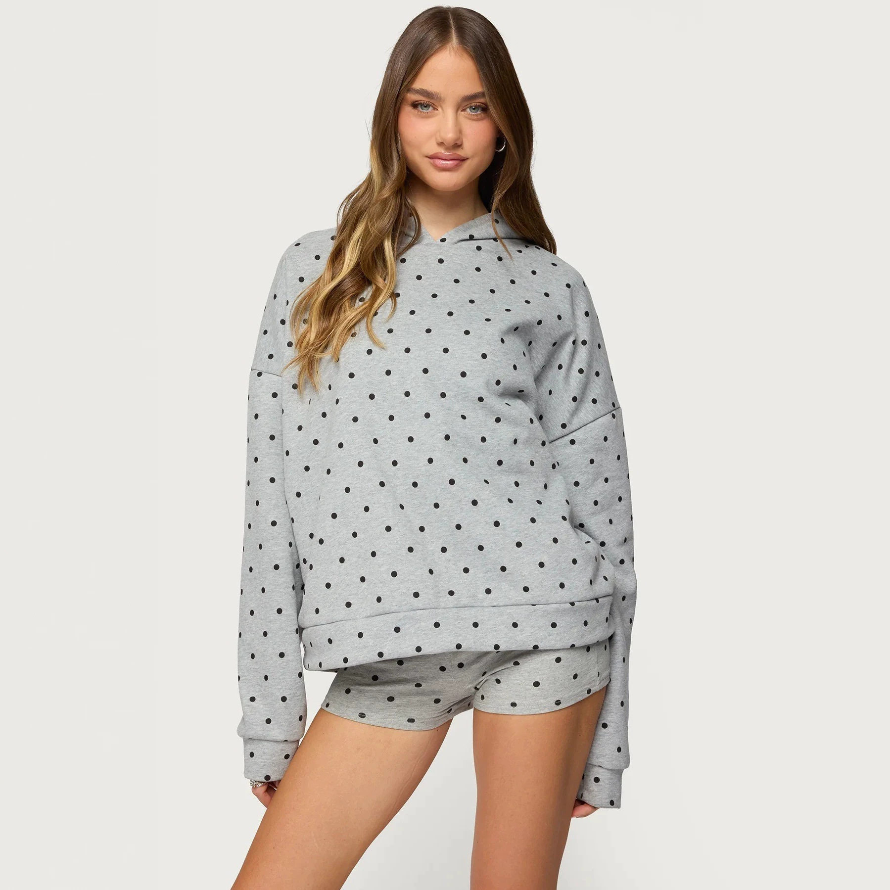 Polka Dot Hoodie and Shorts Set Stylish Casual Comfortable Fabric Perfect for Sports and Leisure Wholesale Available
