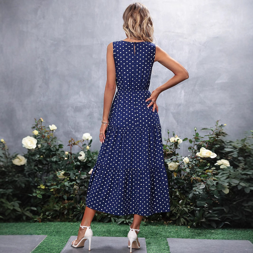Casual Fashion Polka Dot Dress Round Neck Short Sleeve Comfortable Fabric Ideal for Summer Outings Wholesale
