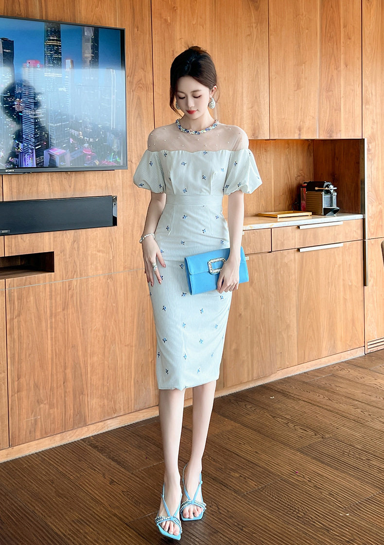 Đầm trắng thiết kế mùa hè cổ tròn phong cách Pháp thêu hoa tay bồng — [Trắng] chi tiết 7