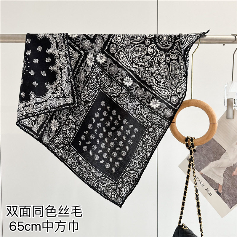 Double-sided printed silk wool all-match silk wool large square scarf for autumn and winter women's fashionable warm scarf shawl