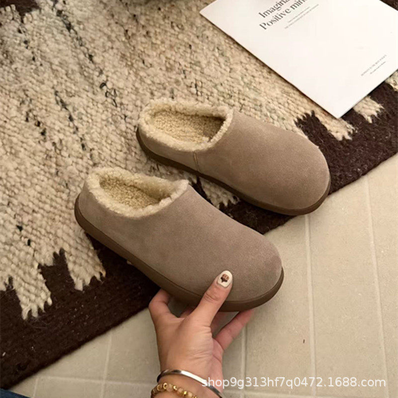 Iug Sanpo Little Potato Sheepskin Integrated Half Slippers Snow Boots Women's Cotton Winter Curly Potato Women's Slippers