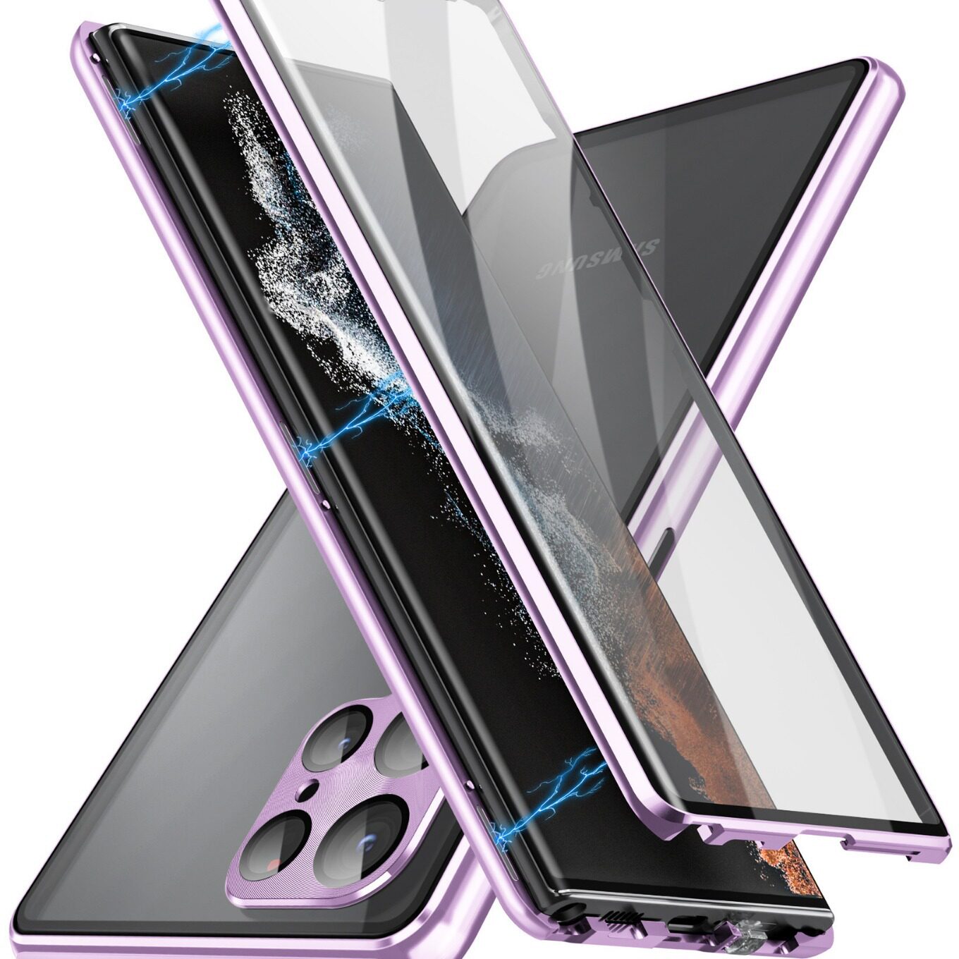 Suitable for Samsung S26Ultra Glossy Lens Protector Buckle Magneto Phone Case S25Plus Double-Sided Glass S24Fe