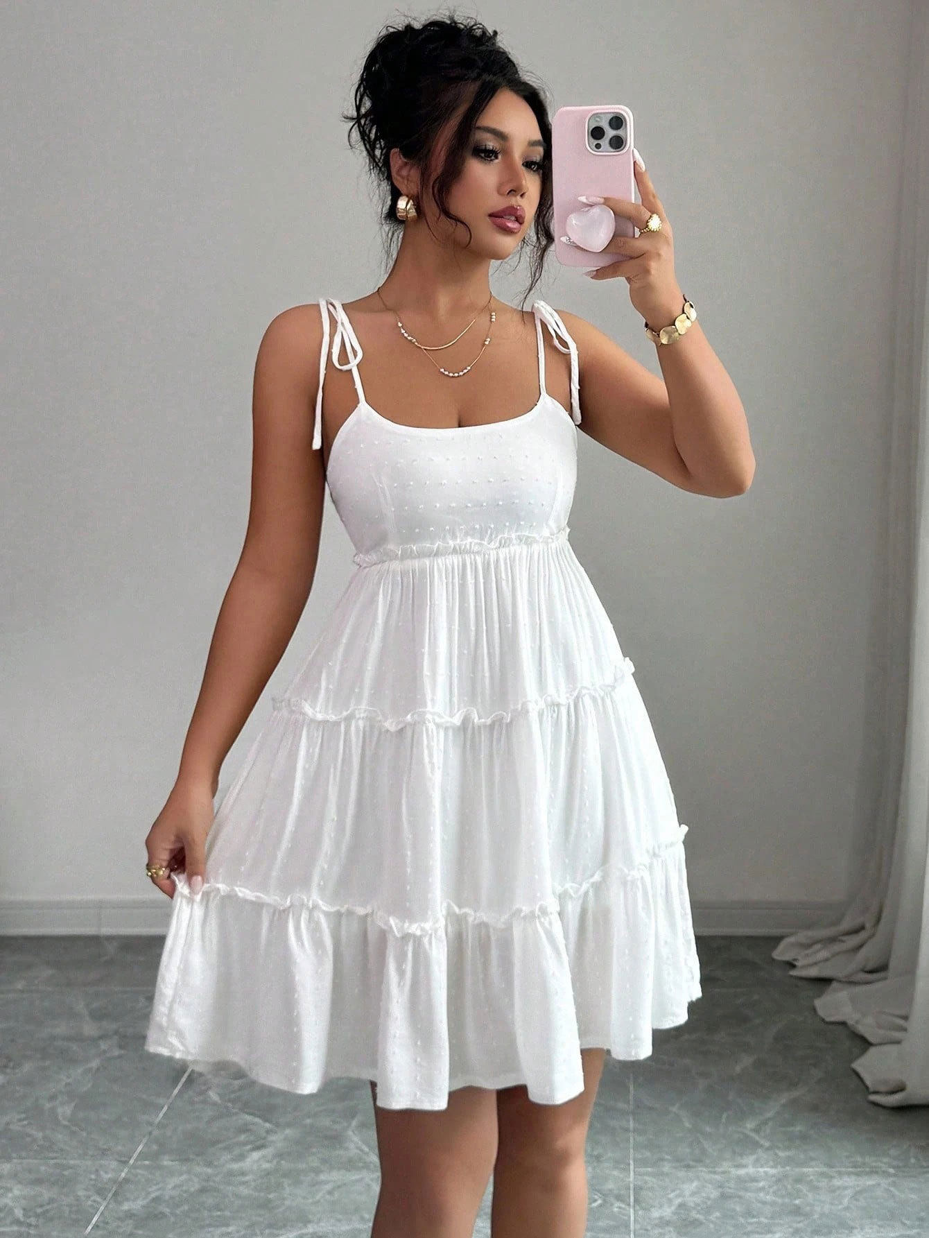 French Style Womens Summer Dress Elegant A Line Lace Up Sleeveless Cake Skirt Perfect for Casual Outings