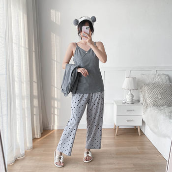 Plus-Size Postpartum Clothing for Autumn and Winter, Maternity Nursing Pajamas, Pure Cotton Outerwear, Loose Fit for Plus-Size Women