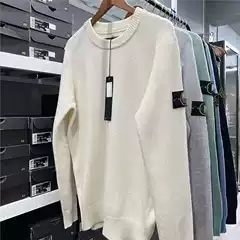 Cross-border Stone Side Logo Sleeve Patch Sweater Autumn Winter Warm Woolen Sweater Couple Pullover Streetwear Trendy Round Neck