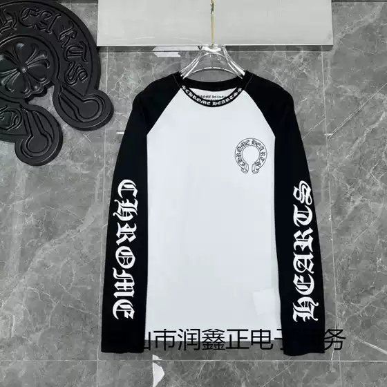 Authentic 23Ss Trendy Brand Unisex Pure Cotton Large Horseshoe Color-Blocked Raglan Casual Pullover Long-Sleeve T-Shirt