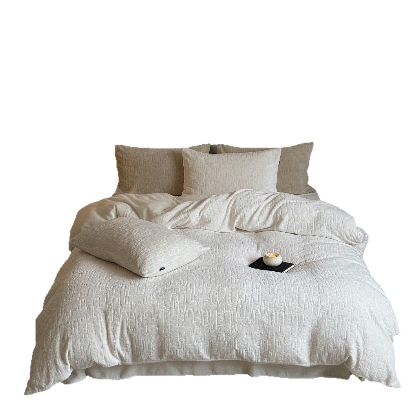 Casual Winter High-Weight Milk Velvet Four-Piece Set, Anti-Static Thickeneded Skin-Friendly Naked Sleeping Three-Piece Set with Stereo Carved Velvet