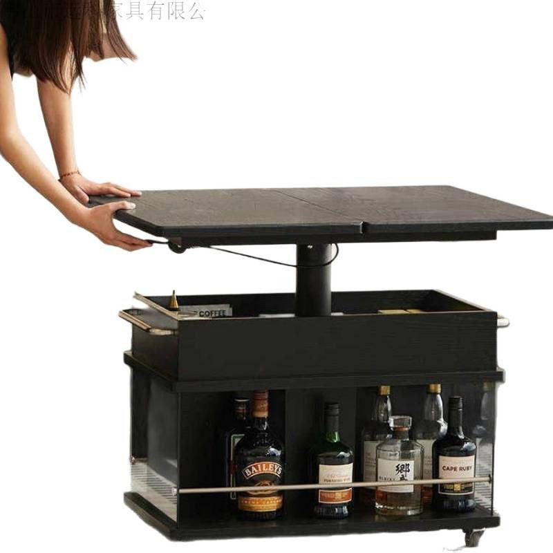 Light Luxury Solid Wood Mobile Lift Foldable Coffee Table with Side Cabinet Multi-Functional Sofa Simple Modern Small Apartment