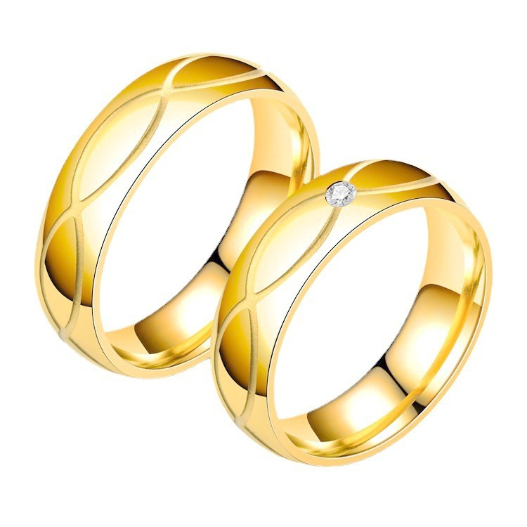 fashionable titanium steel diamond couple ring High-end desi...