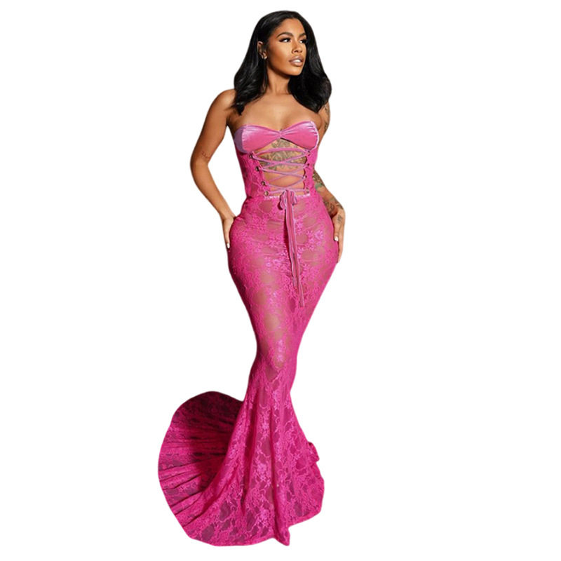 Chic Womens Lace Sheer Bodycon Dress Strapless Cutout Design Elegant Fit Perfect for Winter Parties Wholesale