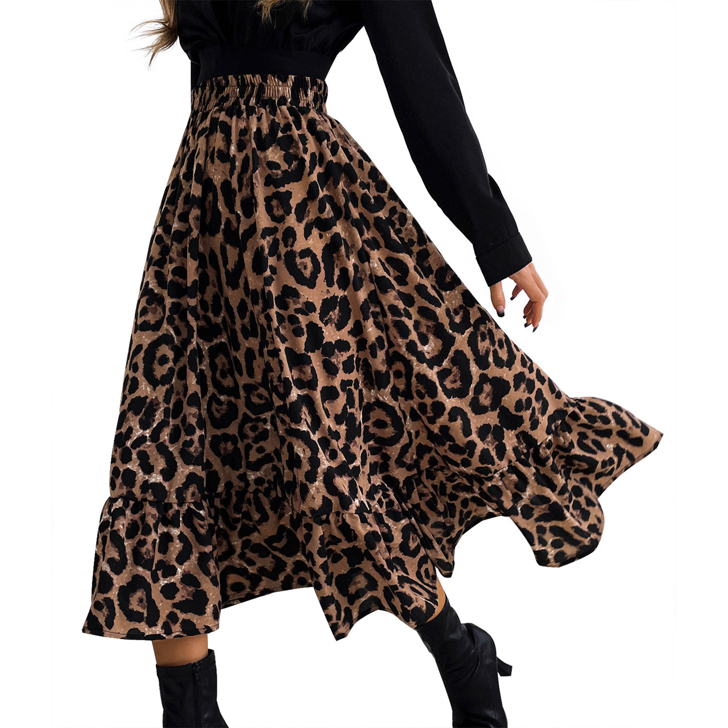 Leopard Print A Line Midi Skirt Slim Fit Elegant Style Womens Fashion Perfect for Casual or Office Wear Wholesale