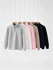 Heavyweight Autumn and Winter Men's Sweatshirt, New Half-Zip Stand Collar Sweatshirt with Pony Logo Embroidery, Fashionable Solid Color Casual Top