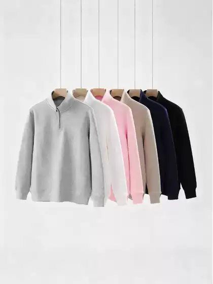 Heavyweight Autumn and Winter Men's Sweatshirt, New Half-Zip Stand Collar Sweatshirt with Pony Logo Embroidery, Fashionable Solid Color Casual Top