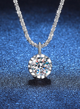 s925纯银吊坠莫桑钻项链闪耀皇冠菜花链1克拉2克拉D色莫桑石项链