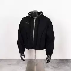 THUG CLUB VIBE Washed Metal Zipper Masked Ninja Hooded Cardigan Short Sweatshirt Men's Trendy Brand Jacket