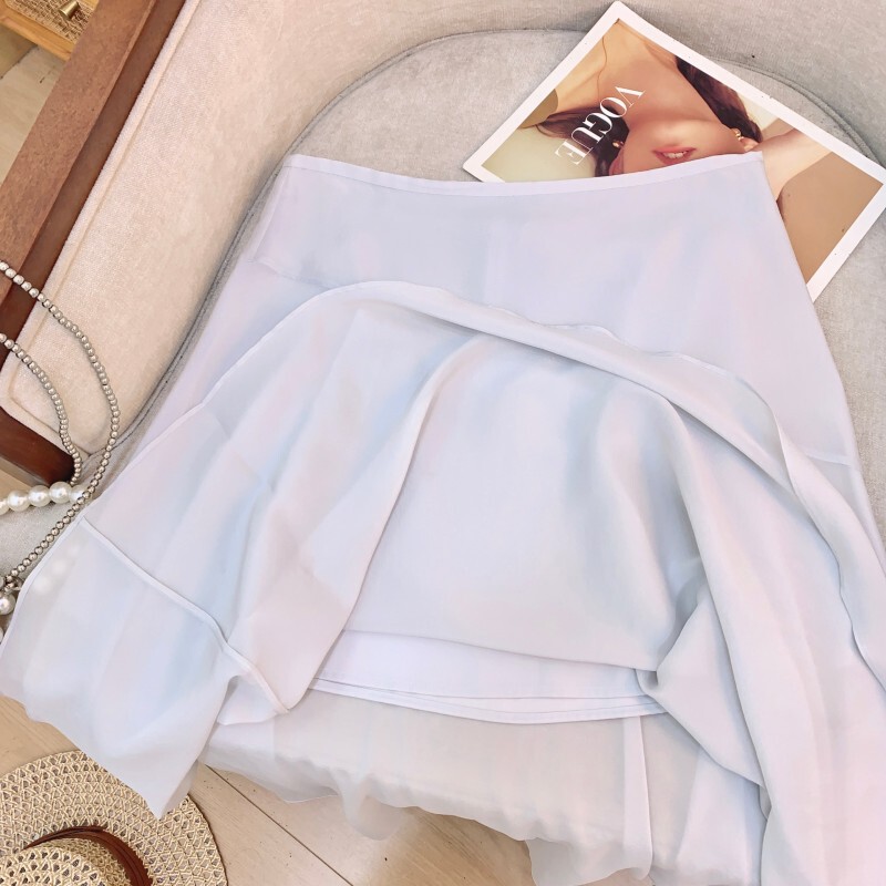 Set áo quây phối màu kèm chân váy bất đối xứng phong cách thanh lịch — Áo, Chân váy