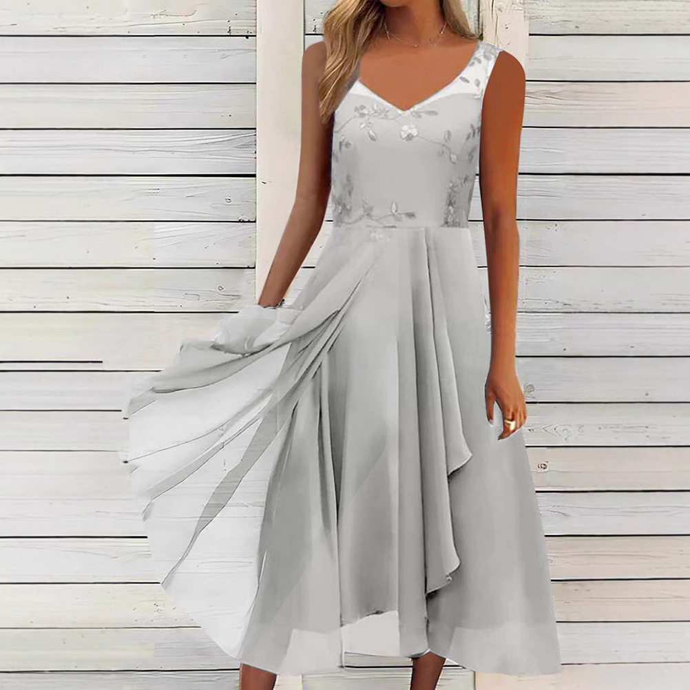 Chiffon and Mesh Sleeveless Dress Elegant Hollow Out Long Gown for Bridesmaids Perfect for Evening Events Wholesale