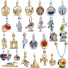 Pan's New Series of White Copper Silver-Plated Pendants, Golden Eiffel Tower Bird Pendant Bracelet DIY Accessories