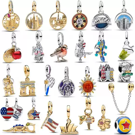 Pan's New Series of White Copper Silver-Plated Pendants, Golden Eiffel Tower Bird Pendant Bracelet DIY Accessories