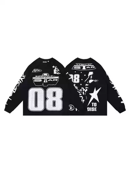 American Retro Hellstar Unisex Hoodie with Number Print for Fall/Winter, Loose Fit