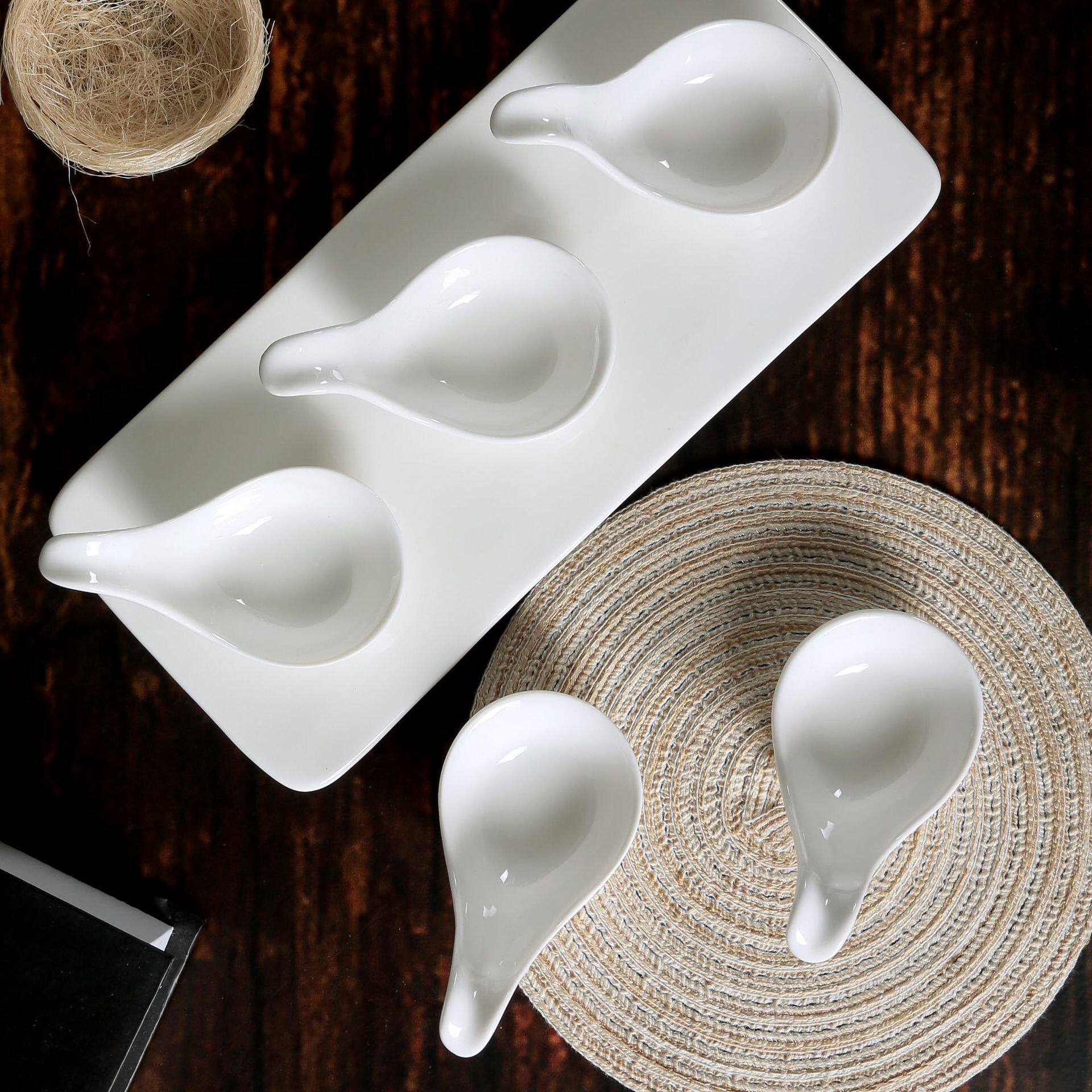 White Ceramic Caviar Spoon, Condiment Dish, Western-Style Dessert Dish, Sauce Spoon, Hotel Restaurant Sauce Dish, Tableware for Home Use