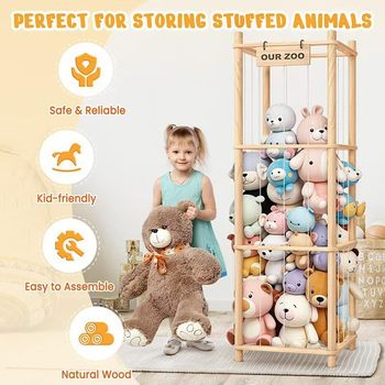 Cross-Border Wooden Home Living Room Toy Storage Rack Plush Toy Floor-Standing Storage Rack Large Capacity Solid Wood Storage
