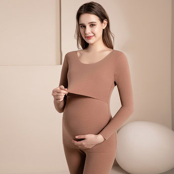 Extra Fat and Enlarge Pregnant Women's Autumn Clothes and Long Trousers Set, Thermal Intimates, Breastfeeding and Confinement Clothes, Thin Velvet Postpartum Breastfeeding 100kg
