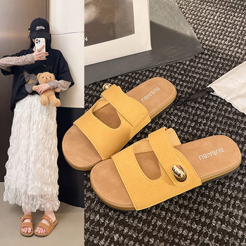Summer New Style Velcro Sandals for Women Dopamine Color Flat Fashion One-Line Office Versatile Casual Shoes