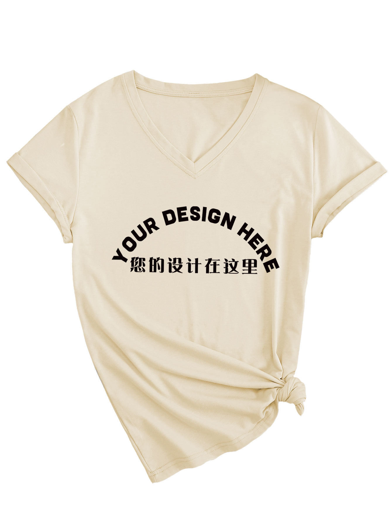 外贸一件制定DIY图案印花外贸欧美现货时尚批量批发女士V领短袖衫