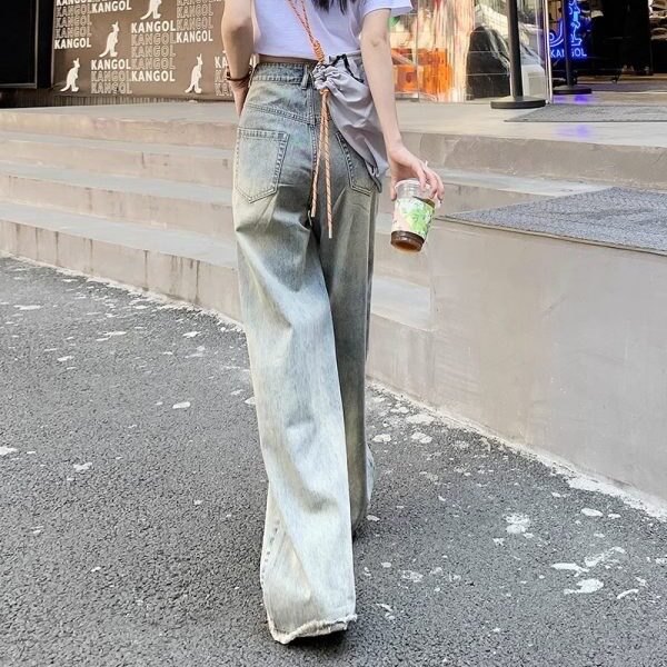 High Waisted Wide Leg Distressed Denim Jeans for Women Vintage Style Loose Fit Lightweight Spring Summer Wholesale
