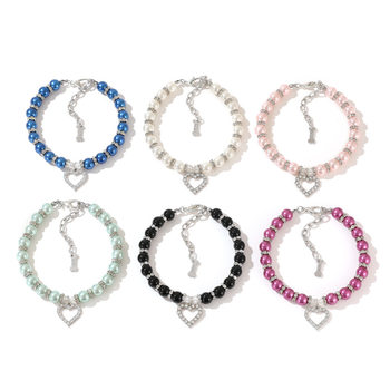 Zhous Pet Products Collar Traction Rope Cat Neck Ring Pearl Necklace Medium and Small Dog Neck Neck Jewelry